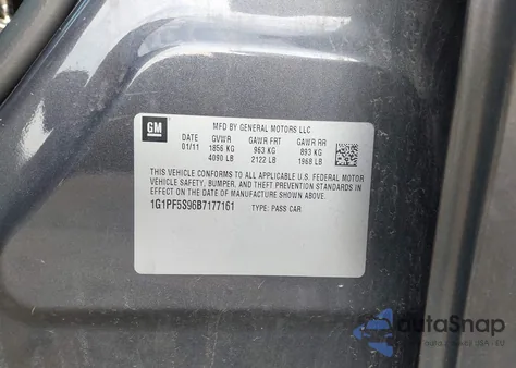 2011 Chevrolet Cruze 1Lt из США, поврежденный, VIN 1G1PF5S96B7177161